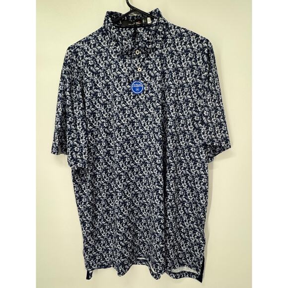 Ralph Lauren RLX Golf Performance UV Protection Floral Print Polo Navy Large - Picture 2 of 9